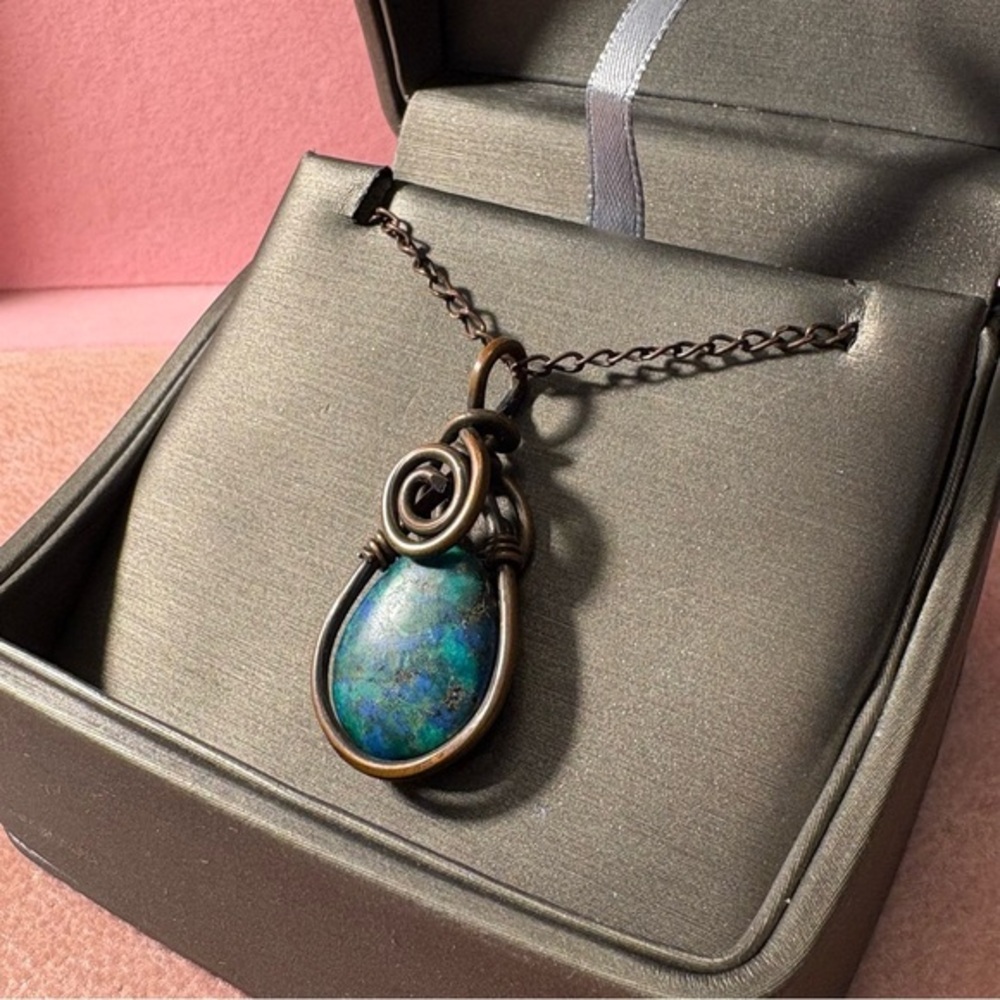 Natural Turquoise and Copper Pendant with Copper Chain